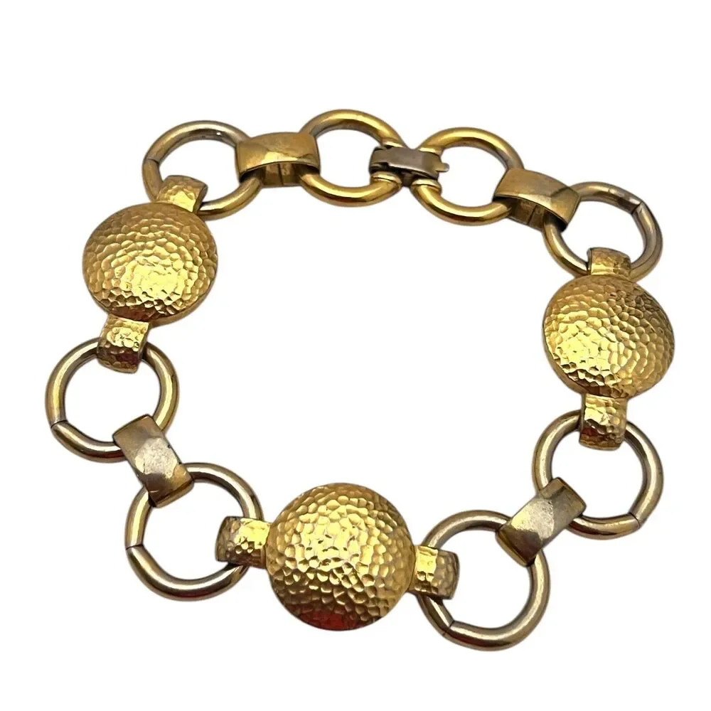 Vintage 1980s Monet Link Bracelet Hammered Gold Tone - 8M